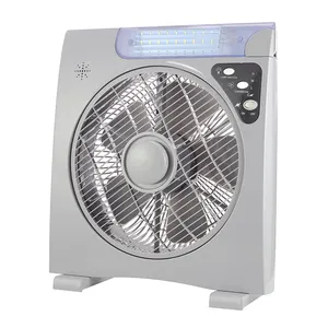 2024 New Design 14-Inch LED Light Rechargeable Plastic Box Fan AC DC 5 Blades Air Cooling Home Office Use Electric Power Floor