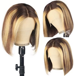 <span class=keywords><strong>Cabello</strong></span> Humano Remy 100% Virgen Modelo P4/27 #   Pelucas <span class=keywords><strong>de</strong></span> encaje frontal estilo bob recto, color piano dorado, 12 pulgadas, encaje HD transparente 13x4 - Product Image 1