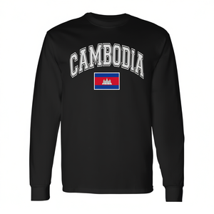 Camiseta de manga larga con gráfico de la bandera de Camboya, color negro, unisex, talla para adultos - Product Image 2