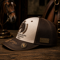 Topi Trucker Berkuda Gaya Barat Bordir 3D Dua Warna Beige Coklat Jaring Gorra Personalizada OEM ODM