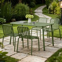 Langlebiger 120x70cm Metall-Gartentisch Grün Rechteckiger Terrassentisch Pulverbeschichteter Metallrahmen für Garten Balkon