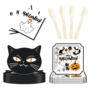 DAMAI Halloween Black and White Ghost Tableware Set and Disposable Paper Dinner Plates Dessert Plates Tableware Sets - Product Image 5