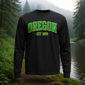 Camiseta Clásica Verde de Manga Larga Oregon Pride, Unisex para Adultos, Cuello Redondo de Algodón, Impresión Serigráfica - Product Image 3