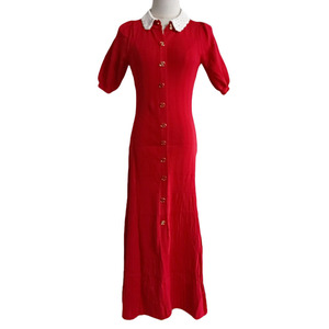 New <strong>Chevron</strong>-patterned Openwork Lace Collar Sleeve <strong>Dress</strong> with Single Waistline for Slimming Effect - Product Image 5