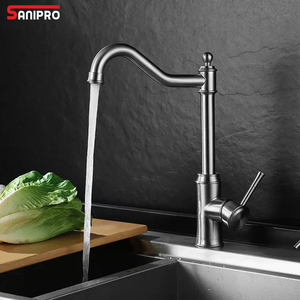 SANIPRO raccords sanitaires rétro Style gracieux nickel brossé SS évier robinet SUS304 acier inoxydable eau chaude froide robinets de cuisine - Product Image 1