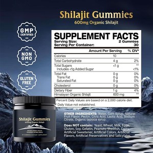 Gummies de Shilajit 600 mg, Complément Alimentaire Minéral Naturel Biologique, Sans OGM, Sans Gluten, Saveur Fruitée, Boost d'Énergie, 60 Comprimés - Product Image 3