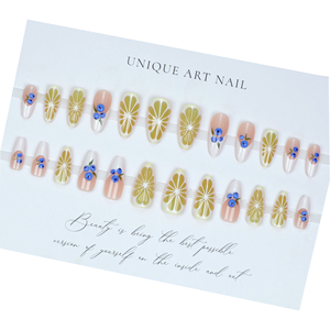 Conception française d'amande citron <span class=keywords><strong>myrtille</strong></span> ongles artificiels mignon dessin animé motif de fruits moyen Nail Art presse sur les ongles - Product Image 5