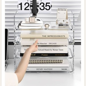 Transparent Acrylic <b>File</b> Organizer Rectangle Standing Type Large Capacity Layered Storage <b>Box</b> For Desk Study Drawer Style - Product Image 2