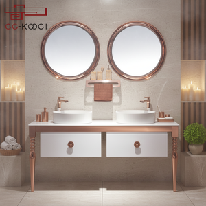 Mobile da bagno classico in acciaio inossidabile per mobili da bagno con doppio lavandino - Product Image 1