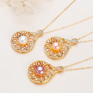 Collar de Perlas Redondas de Agua Dulce de 9 mm de Zhuji Pearl Wholesale, Colgante de Perlas con Cadena de Cobre Chapado en Oro y Circonita, Collares Finos con Colgante - Product Image 2