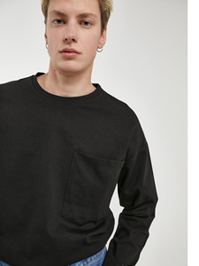 Camiseta de manga larga extragrande de cintura alta transpirable informal de algodón 100% con estampado de paloma blanca para hombre con bolsillo - Product Image 5