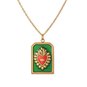 罗燕时尚18k镀金不锈钢项链，带塔罗牌吊坠链扣 - Product Image 3