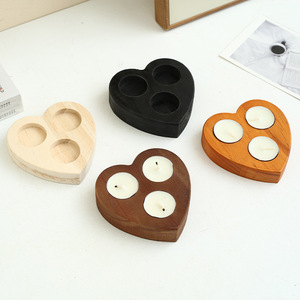 Heart Shaped <b>Wood</b> Candle Holder 3 Hole For Home Decoration Wedding - Product Image 1