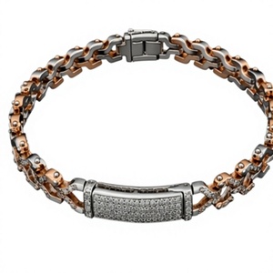 Orelia Luxe Rose Gold Plated Hiphop <b>Mens</b> Link Bracelet Diamond Inlay Chain <b>Bangle</b> Rectangular Plate Clasp Gift Jewelry - Product Image 1