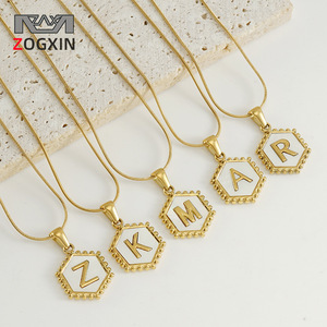 Zogxin Stainless Steel Hexagon Snake Chain Necklace 18K Gold Plated Letter Pendant For Women Fashion Jewelry Gift - Product Image 1