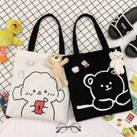 Sac à main en toile de grande capacité de style coréen, sac fourre-tout quotidien mignon avec motif d'ours, sac à bandoulière pour étudiantes