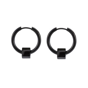 Pendientes Huggie Geométricos Negros de Acero Inoxidable Estilo Minimalista para Mujer - Product Image 5