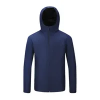 Veste coupe-vent minimaliste noire à capuche, col montant, fermeture éclair dissimulée, sans poche, coque légère, logo personnalisé