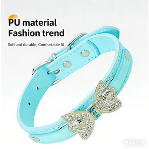 Collar Popular con Lazo Adornado con Diamantes de PU Brillantes para Gatos y Perros Pequeños, MOQ Bajo - Product Image 3