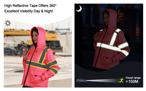 سترة سلامة نسائية مقاومة للماء مقاومة للرياح بسحاب للأماكن الخارجية من ANSI/ISEA متوافقة مع الراحة والقدرة على التحمل أكسفورد - Product Image 4