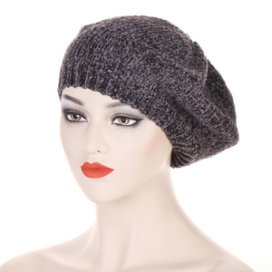HZM-22355 fil de chenille fil de polyester béret chapeau en tricot pour <span class=keywords><strong>femme</strong></span> béret tricoté fantaisie - Product Image 2
