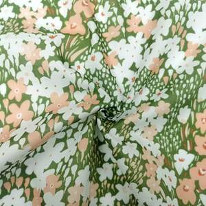 Nouvel arrivage de <span class=keywords><strong>tissu</strong></span> de coton biologique imprimé de petites fleurs vert lisse pour des vêtements de mode durables - Product Image 6