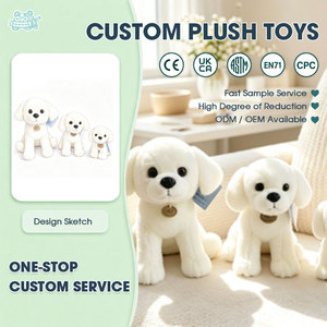 Peluche chiot blanc, lot de 2 adorables chiens en peluche blancs et moelleux, chien en peluche doux couleur crème pour cadeau d'enfant, personnalisable OEM ODM - Product Image 1