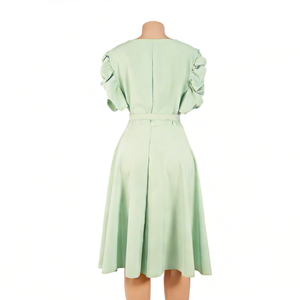 Nouvelle Robe Midi Élégante pour Femme, Col Revers, Col en V, Manches Courtes, Style Chemise, Printemps Automne, Coupe Trapèze <span class=keywords><strong>D</strong></span>écontractée pour le Bureau - Product Image 3