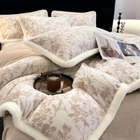 Parure de lit vintage en velours de lait gaufré à motifs floraux, housse de couette double face douce en fausse fourrure de lapin avec bordure en peluche pour une rétention de chaleur optimale