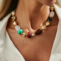Y2K résine perle collier rétro couches irrégulière CCB perle couches tour de cou empilable déclaration bijoux pour femmes tenue quotidienne