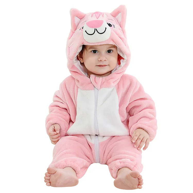 MICHLEY Hooded Flannel Rompers Boys Cat Winter Jumpsuits Cosplay Girl Baby Halloween Costume