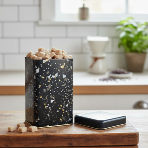 1.6L Terrazzo Black Square Metal <b>Storage</b> Tin 105 x 105 x 160 mm Food <b>Storage</b> & <b>Container</b> - Product Image 3