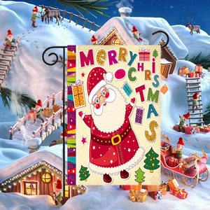 Bandera de jardín rectangular con gráfico de Papá Noel para decoración navideña de fiestas, con poste de fábrica - Product Image 2