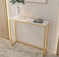 Couloir moderne de luxe Table d'appoint longue et étroite en pierre frittée personnalisée Table console en marbre et acier inoxydable doré