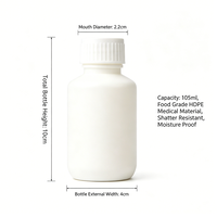 Bouteille de stockage solide en PEHD de 3,38 oz, ronde, à épaulement, avec couvercle à vis nervuré pour emballage industriel pharmaceutique de pilules, capsules et granulés