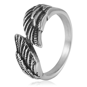 yunnique Wings Shape Unisex <b>Titanium</b> Steel <b>Ring</b> Steel Color Geometric Design Gift Jewelry - Product Image 1