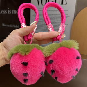 Llavero de Peluche de Conejo Rex Hecho a Mano de 9 cm, Colgante de Fresa, Juguete de Peluche Popular, Colgante para Bolsa de Libros - Product Image 4