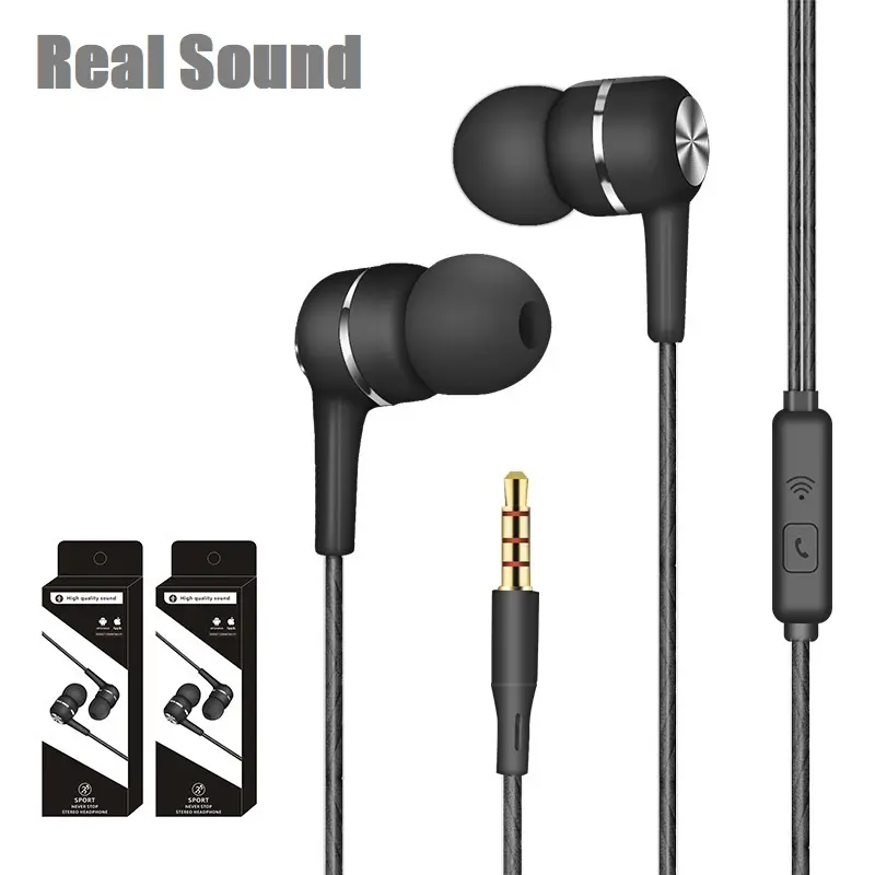 2020 Noise Cancelling Sport Stereo Bass Earphones Wired Headphones with Microphone 3.5mm braided headphones