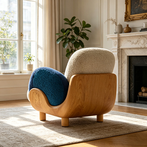 Sillón de Estilo Nórdico con Tapizado de Tela Tipo Peluche y Estructura de Madera Maciza, Sillón Acolchado con Brazos Tapizados para Sala de Estar o Dormitorio - Product Image 3