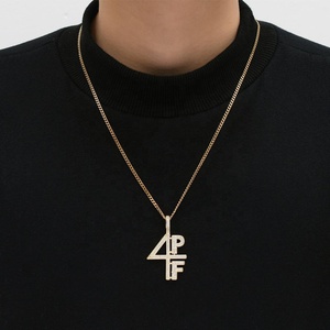 Nuova tendenza 4PF ghiacciato lettere digitali ciondolo collana Cubic zirconi charm catena rodiato Bling gioielli da uomo Hip Hop - Product Image 3