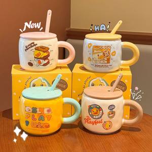 Zuo Mu Ceramic Mug With Lid And Spoon Cute Duck Design For Coffee Tea Water Office Home Use Gift <b>Present</b> Hand Painted Reusable - Product Image 4