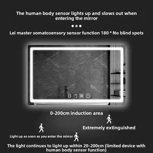 Miroir de salle de bain mural intelligent LED moderne anti-buée, forme rectangulaire, écran tactile, verres éclairés, hôtel, villa - Product Image 2