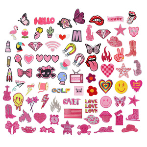 Prezzo all'ingrosso grazioso tessuto di feltro materiale bullone sorriso farfalla fuoco Cowboy Design ferro su ricamo rosa toppe rosa - Product Image 1