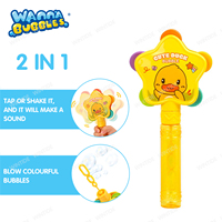 Bâton à bulles 2-en-1 en plastique, jouet tambourin de dessin animé avec solution de 50 ml, thème ours, canard, lapin, baguette à bulles pour jeux en extérieur