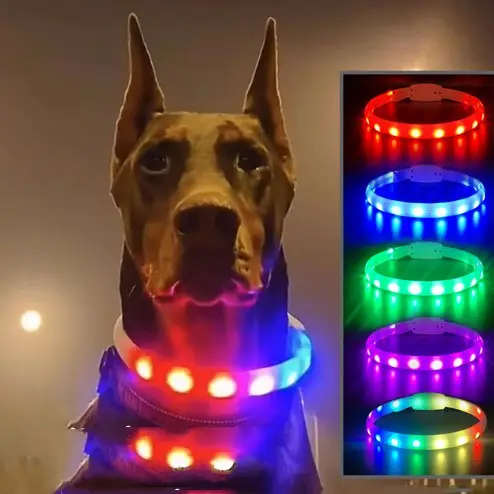 Usb Rechargeable LED Lights Dog Collars Adjustable Silicone Waterproof Dog Collar Glow In Night Pet Luminous Flashing Necklace