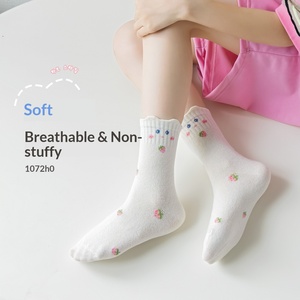 <span class=keywords><strong>Meilleures</strong></span> chaussettes d'automne pour enfants, chaussettes en coton respirantes à motif de dessin animé pour filles, design mi-tube rose 3D, 3-8 ans, 100-140 cm - Product Image 5