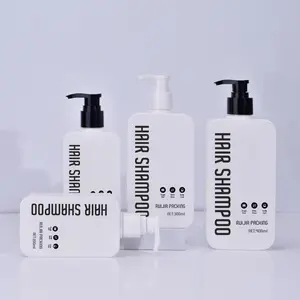 Eco-friendly 200ml 280ml 300ml 400ml branco Cosméticos Embalagem Loção Corporal plástico Quadrado Shampoo Garrafa com bomba