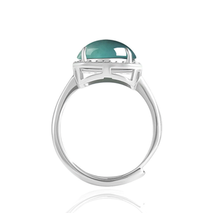 Natural genuine <b>jade</b> blue water large oval <b>ring</b> in ice-grade <b>jade</b>, fashionable finger <b>ring</b>, S925 silver, adjustable design - Product Image 3