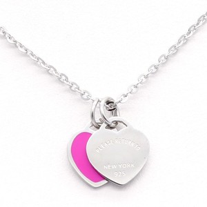 Fashionable New Stainless Steel Enamel pink Double Heart Necklace for Women Gold <b>Titanium</b> Steel Necklace - Product Image 2