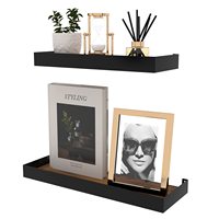 Ensemble d'étagères flottantes murales en métal noir mat (2 pièces) style industriel moderne pour chambre, salon, cuisine, rangement alimentaire